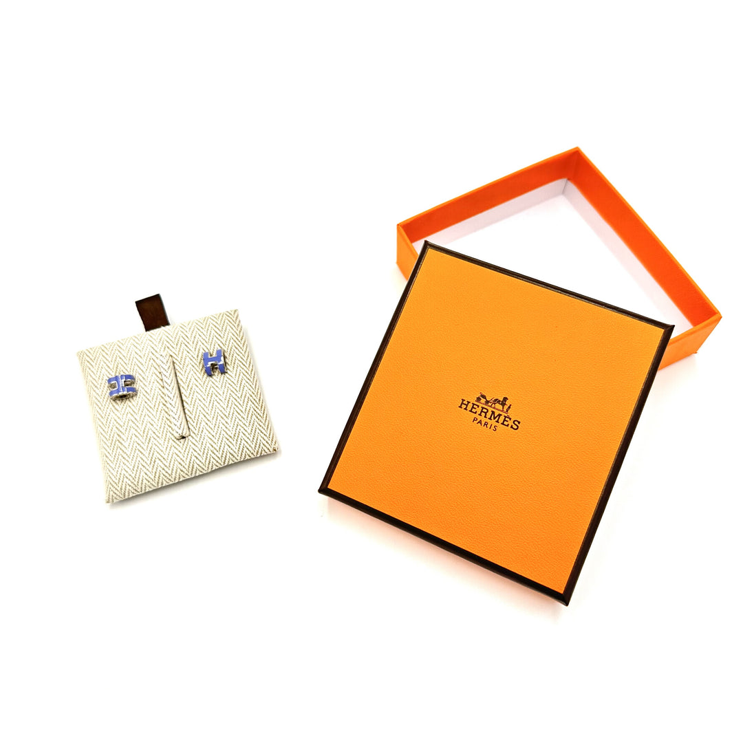 【完全未使用・付属品豪華】エルメス HERMES ピアス アッシュ ミニポップH ブルー